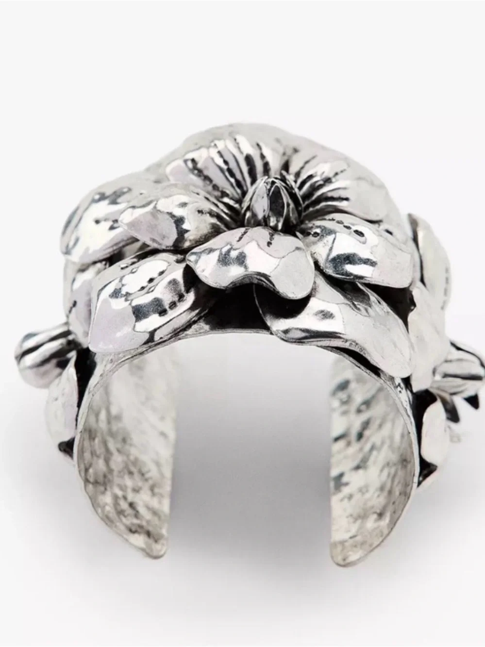 Zara Floral Metal Cuff Bracelet - Silver
